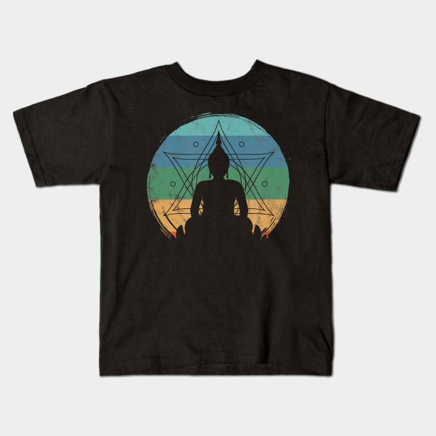 Retro Buddha Buddhist Yoga Spiritual Meditation Zen Kids T-Shirt by JaydeMargulies